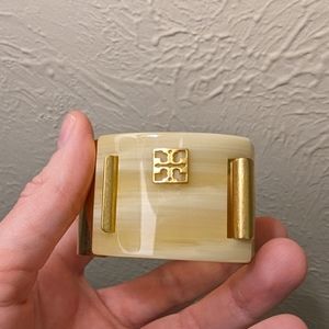 Tory Burch bangle, gold metal and resin
